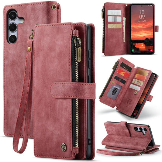 For Samsung Galaxy S25+ 5G CaseMe C30 Card Slots Zipper Wallet Leather Phone Case(Red) - Galaxy S25+ 5G Cases by CaseMe | Online Shopping UK | buy2fix