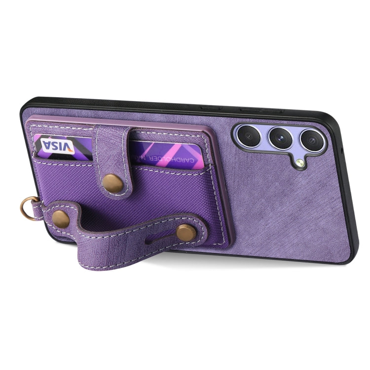 For Samsung Galaxy S25 5G Retro Cross Wristband Wallet Leather Back Phone Case(Purple) - Galaxy S25 5G Cases by buy2fix | Online Shopping UK | buy2fix