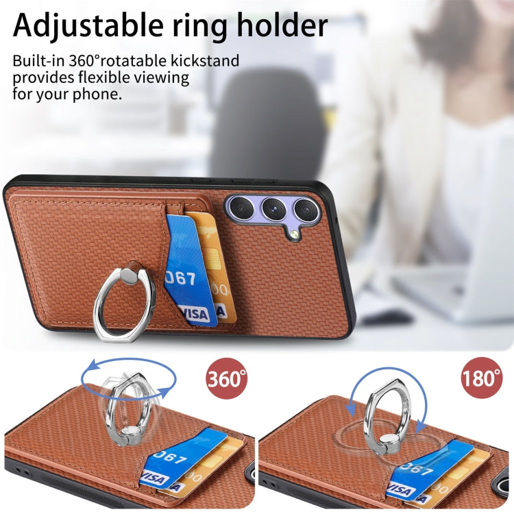 For Samsung Galaxy S25 5G Carbon Fiber Card Wallet Ring Phone Case(Blue) - Galaxy S25 5G Cases by buy2fix | Online Shopping UK | buy2fix