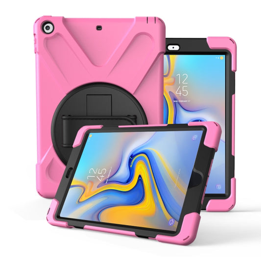 For Galaxy  Tab A 10.5 T590/T595 360 Degree Rotation PC + Silicone Protective Case with Holder & Hand-strap(Pink) - Tab A 10.5 by buy2fix | Online Shopping UK | buy2fix