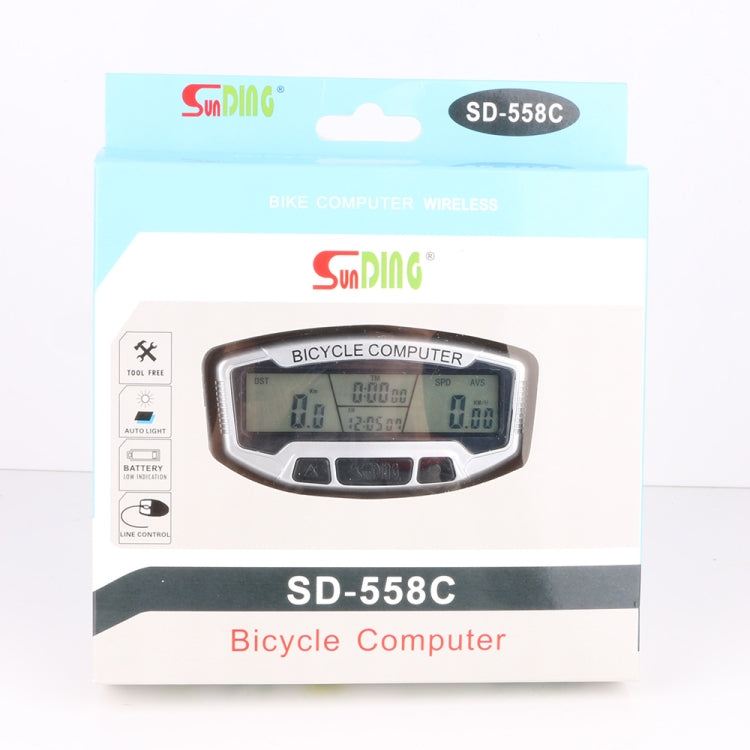 SUNDING SD-558C Bicycle Computer Wireless Digital LCD Backlight Road Speedometer Stopwatch Speedometer - Speedometers by SUNDING | Online Shopping UK | buy2fix