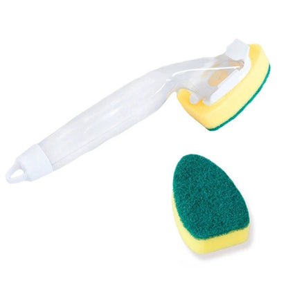 Kitchen Plastic Long Handle Cleaning Brush Automatic Adding Liquid Brush Removable Sponge Brush(With 2pcs Head) - Sponges, Cloths & Brushes by buy2fix | Online Shopping UK | buy2fix