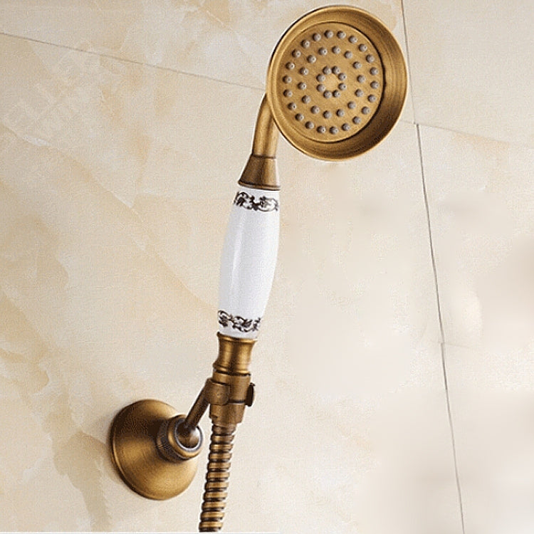 Antique Brass Wall Mounted Bathroom Tub Faucet Dual Ceramics Handles Telephone Style Hand Shower, Specification:Telephone Shower + Blue and White Fixed Seat - Shower Head by buy2fix | Online Shopping UK | buy2fix