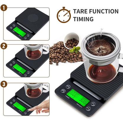 Hand Punch Coffee Scales Timing Electronic Timer Scale Kitchen Scales, Model:3kg/0.1g(Wine Red) - Kitchen Scales by buy2fix | Online Shopping UK | buy2fix
