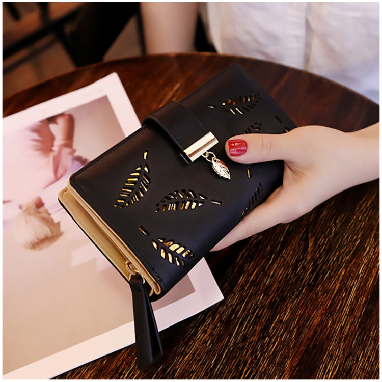 Long Gold Hollow Leaves Coin Purse Card Holders Wallet for Women(Black) - Wallets by buy2fix | Online Shopping UK | buy2fix