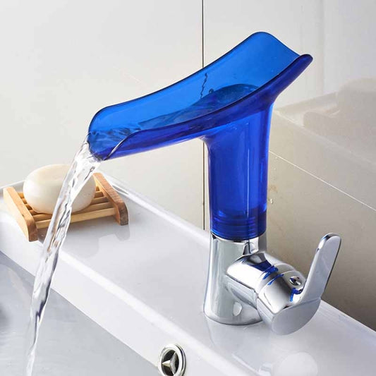 Bathroom Hot Cold Water Faucet Wine Glass Waterfall Faucet(Blue) - Faucets & Accessories by buy2fix | Online Shopping UK | buy2fix