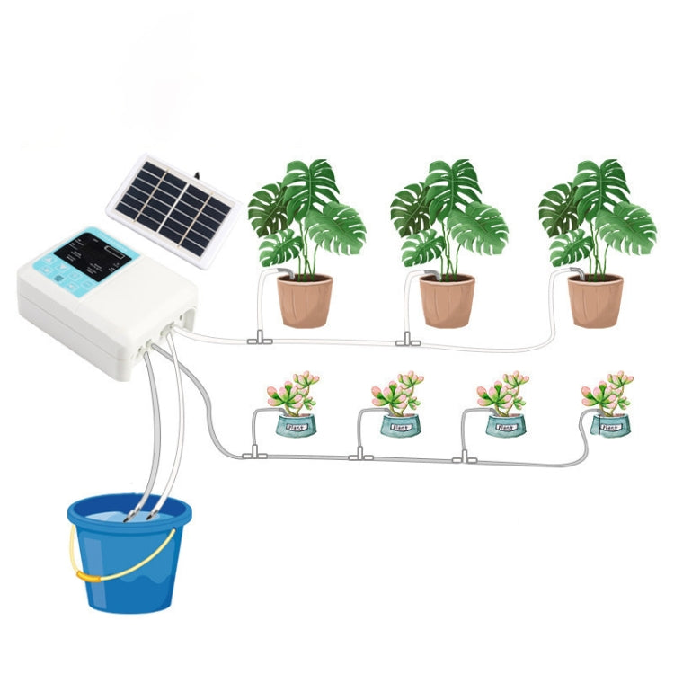 G89456 Solar Intelligent Voice Timing Automatic Flower Watering Device Lazy Plant Dripper, Specification: Double Pump 30 Sets 20M Tube(White) - Watering & Irrigation by buy2fix | Online Shopping UK | buy2fix