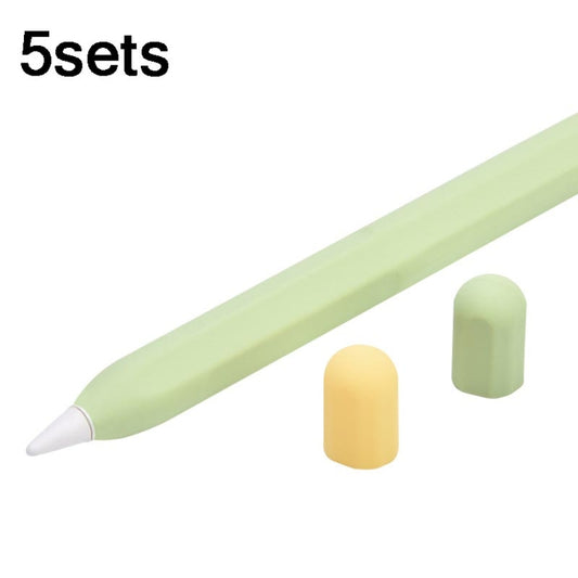 5sets 3 in 1 Stylus Silicone Protective Cover + Two-Color Pen Cap Set For Apple Pencil 2( Matcha Green) - Pencil Accessories by buy2fix | Online Shopping UK | buy2fix