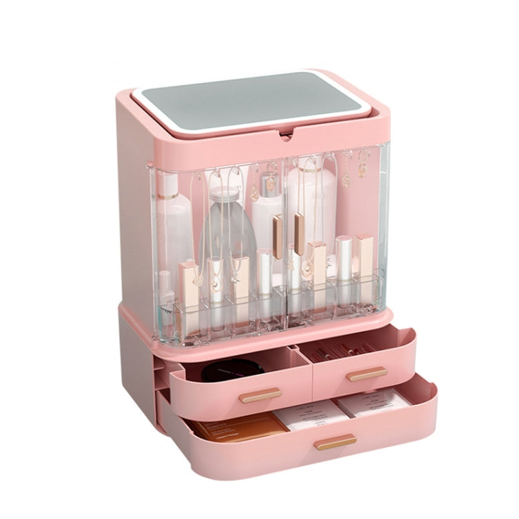 Dust-Proof Drawer Type Cosmetic Storage Box Household Large-Capacity Desktop Lipstick Storage Box, Colour: LED Upgrade Model Pink - Storage Boxes by buy2fix | Online Shopping UK | buy2fix