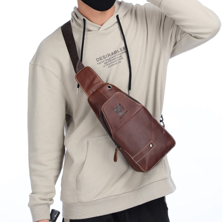 BULL CAPTAIN 087 Men Leather Shoulder Bag First-Layer Cowhide Sports Chest Bag(Brown) - Single-shoulder Bags by BULL CAPTAIN | Online Shopping UK | buy2fix