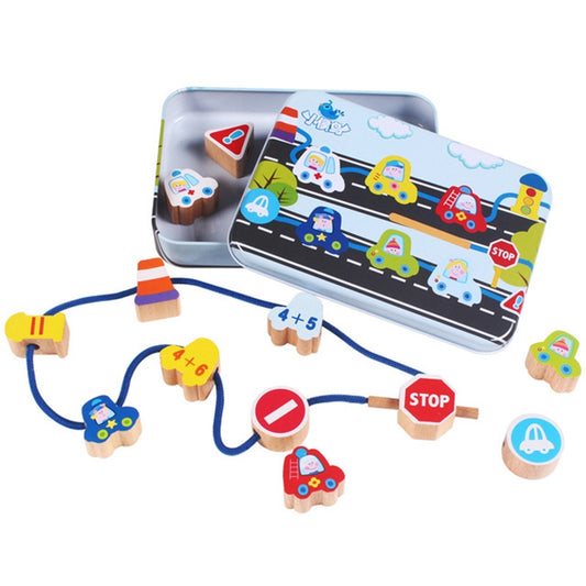 Wooden Toys Baby DIY Toy Cartoon Fruit Animal Stringing Threading Wooden Beads Toy(Transportation) - Early Education Toys by buy2fix | Online Shopping UK | buy2fix