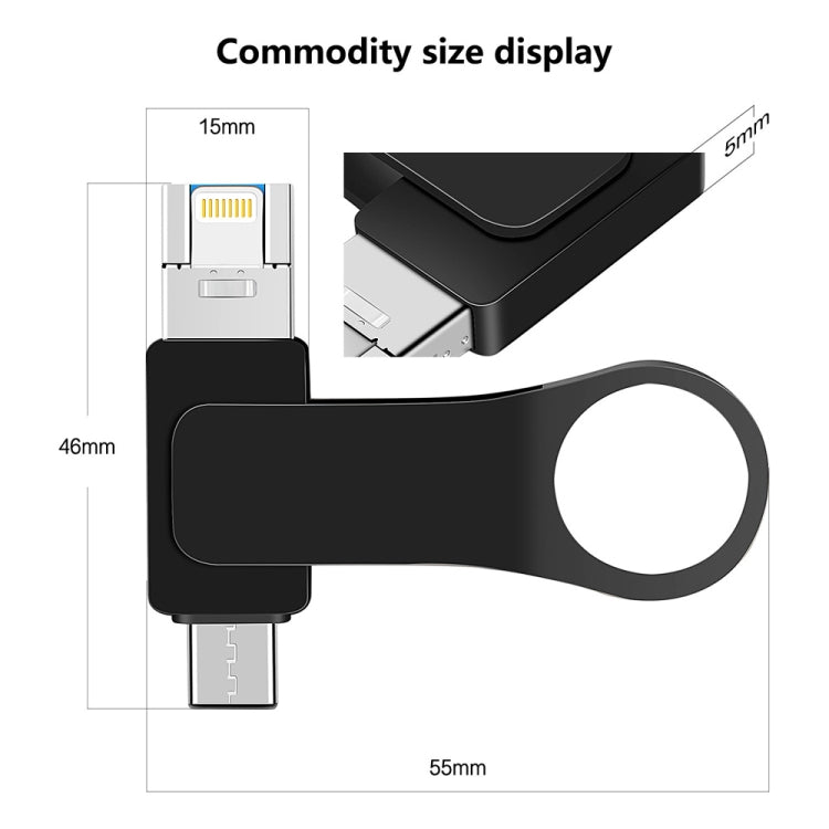 16GB USB 3.0 + 8 Pin + USB-C / Type-C 3 in 1 Mobile Computer Metal U-Disk(Black) - U Disk & Card Reader by buy2fix | Online Shopping UK | buy2fix