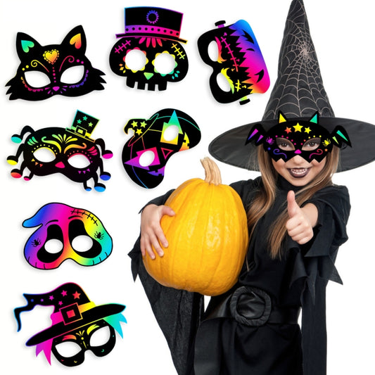 8 Pcs/Set Halloween Scratch Paper Mask Toys for Children - Halloween Masks by buy2fix | Online Shopping UK | buy2fix