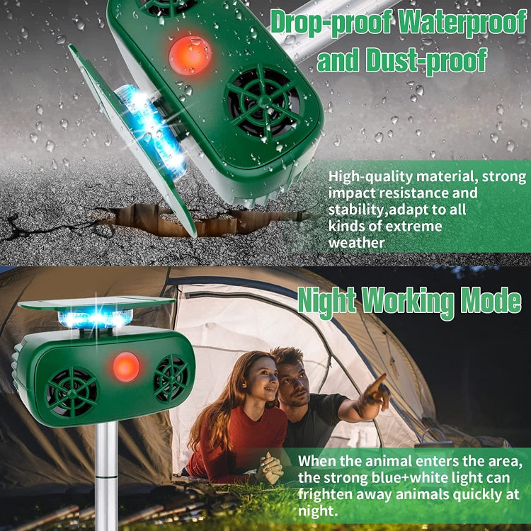 SK628 Solar Powered Animal Repeller 360 Degree Strobe Light Bird Repeller Ultrasonic Rat Repeller(Green) - Outdoor Insect Repellent by buy2fix | Online Shopping UK | buy2fix