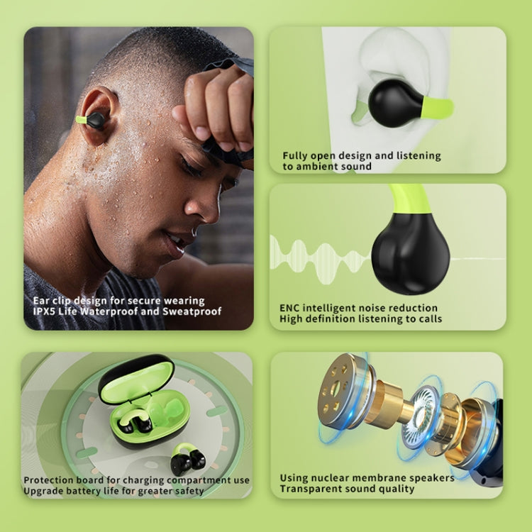 Business Binaural Digital Display Clip-On Bluetooth Earphone With Charging Compartment(Black+Green) - Bluetooth Earphone by buy2fix | Online Shopping UK | buy2fix