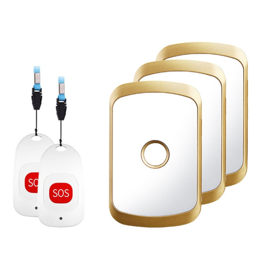 CACAZI C20 Two To Three Wireless Pager For The Elderly Home Care Waterproof Emergency Pager, EU Plug(Gold) - Wireless Doorbell by CACAZI | Online Shopping UK | buy2fix