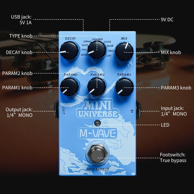 M-VAVE Guitar Monoblock Effects Digital Modeling Reverb Effects(Sky Blue) - Guitar Tuner Accessories by M-VAVE | Online Shopping UK | buy2fix