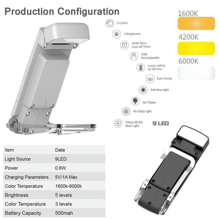 USB Charging Portable Detachable Reading Clip Light Rotatable Eye Protection Mini LED Lamp(White) - USB Light by buy2fix | Online Shopping UK | buy2fix