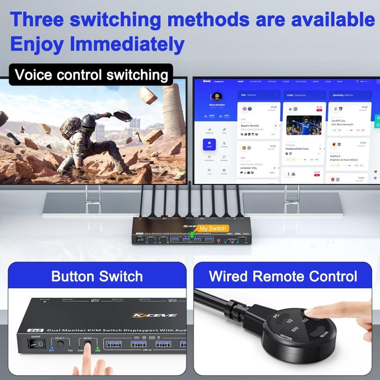 Displayport 1.4/8K KVM Switch Support KVM Mode and USB Mode with Voice Control - Converter by buy2fix | Online Shopping UK | buy2fix