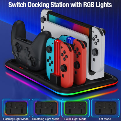 For Nintendo Switch / OLED Charging Dock Station Controller Charger with RGB Light(Black) - Charger & Power by buy2fix | Online Shopping UK | buy2fix