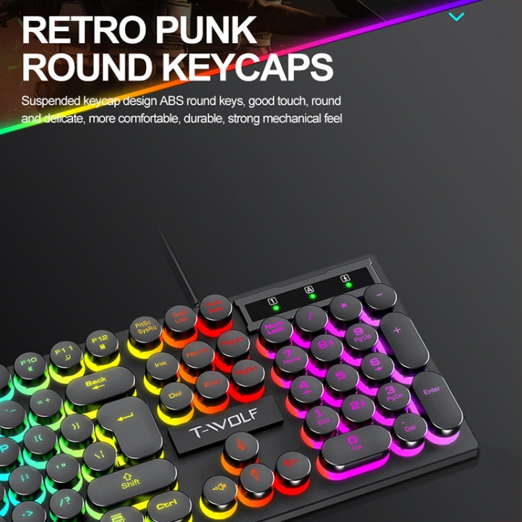 T-WOLF T80 104-Keys RGB Illuminated Office Game Wired Punk Retro Keyboard, Color: Black - Wired Keyboard by T-WOLF | Online Shopping UK | buy2fix