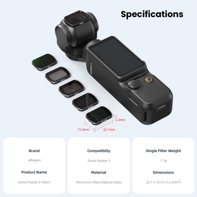 For DJI Osmo Pocket 3 aMagisn HD Double Sided Coated Filters Sports Camera Protective Goggles, Style: ND16+ND64+ND256+ND1000 - Lens Accessories by aMagisn | Online Shopping UK | buy2fix