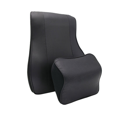 Leather Memory Foam All Season Car Seat Neck Support Cushion Headrest+Waist Pad(Black) - Seat Accessories by buy2fix | Online Shopping UK | buy2fix