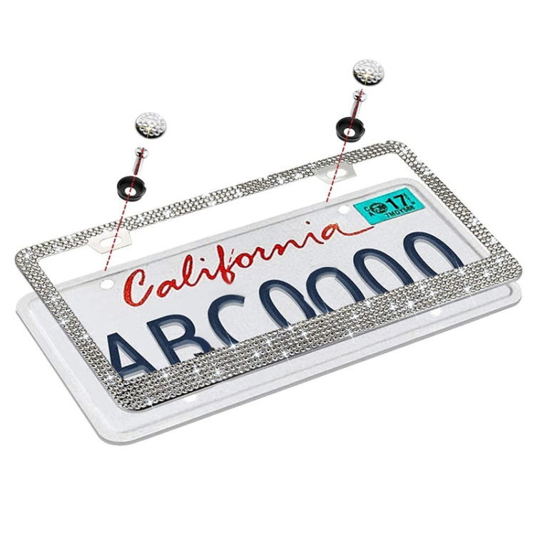 US Standard Stainless Steel License Plate Modified Frame With Diamonds, Color: Round Hole Black Diamond - License Plate Covers & Frames by buy2fix | Online Shopping UK | buy2fix