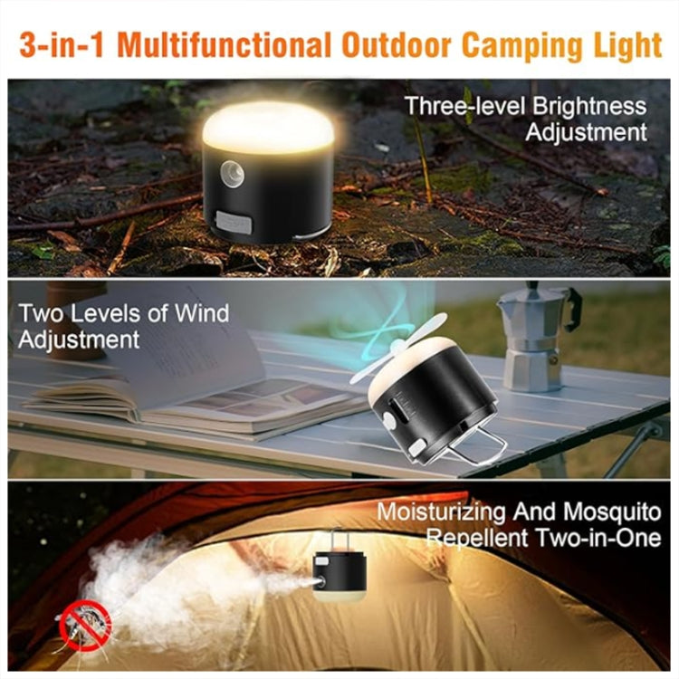 Outdoor Camping Tent Hanging Ambient Light Magnetic Spray Humidification Fan(Black) - Electric Fans by buy2fix | Online Shopping UK | buy2fix