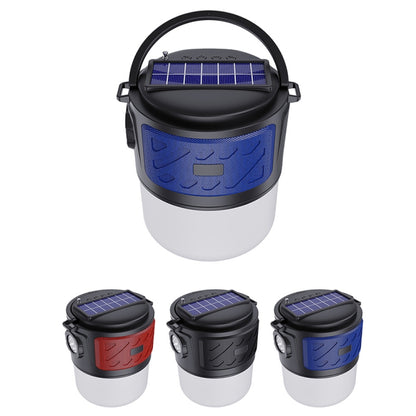 DV-V12 Outdoor Solar Camping Light FM Card Bluetooth Speaker(Blue) - Camping Lighting by buy2fix | Online Shopping UK | buy2fix