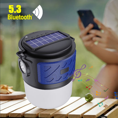 DV-V12 Outdoor Solar Camping Light FM Card Bluetooth Speaker(Blue) - Camping Lighting by buy2fix | Online Shopping UK | buy2fix