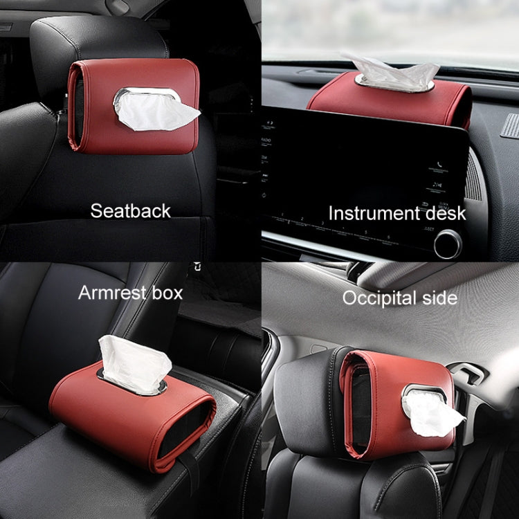 Auto Armrest Tissue Box Car Seat Back Hanging Napkin Pack Cover(Wine Red) - Tissue Boxes by buy2fix | Online Shopping UK | buy2fix