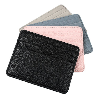 Lychee Pattern Multi-Card Slot Mini Card Holder Ultra-thin Coin Purse(Black) - Card & Passport Bags by Pieru | Online Shopping UK | buy2fix