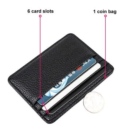 Lychee Pattern Multi-Card Slot Mini Card Holder Ultra-thin Coin Purse(Black) - Card & Passport Bags by Pieru | Online Shopping UK | buy2fix