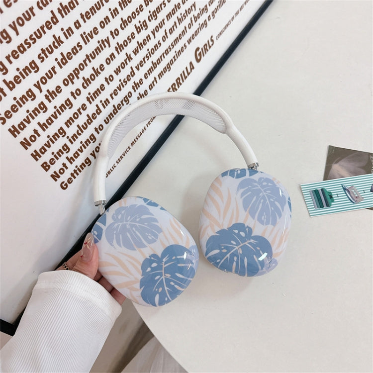 For AirPods Max 1Pair Tropical Leaf Pattern Headphone Silicone Case(Blue) - For AirPods Max by buy2fix | Online Shopping UK | buy2fix