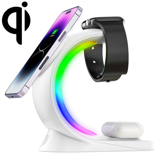 T17 3-in-1 RGB Atmosphere Light MagSafe Phone Watch Earphone Wireless Charger, Color: White with AU Plug - Wireless Charger by buy2fix | Online Shopping UK | buy2fix