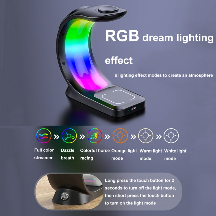 T17 3-in-1 RGB Atmosphere Light MagSafe Phone Watch Earphone Wireless Charger, Color: Black with EU Plug - Wireless Charger by buy2fix | Online Shopping UK | buy2fix