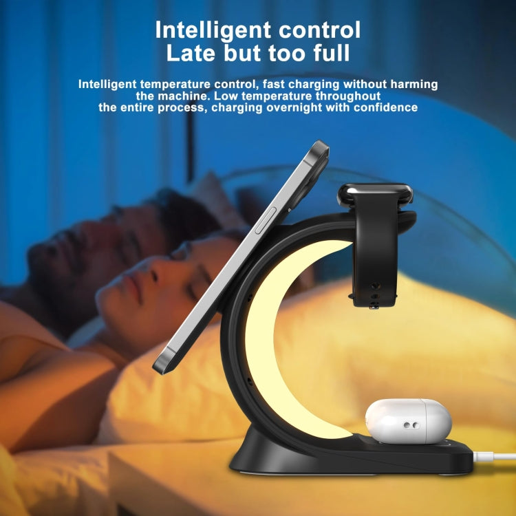 T17 3-in-1 RGB Atmosphere Light MagSafe Phone Watch Earphone Wireless Charger, Color: Black with EU Plug - Wireless Charger by buy2fix | Online Shopping UK | buy2fix