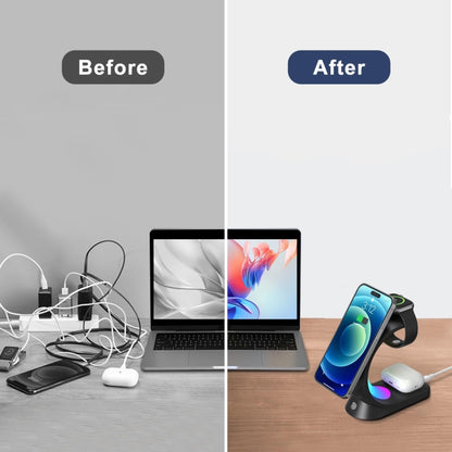 T17 3-in-1 RGB Atmosphere Light MagSafe Phone Watch Earphone Wireless Charger, Color: Black with  AU Plug - Wireless Charger by buy2fix | Online Shopping UK | buy2fix