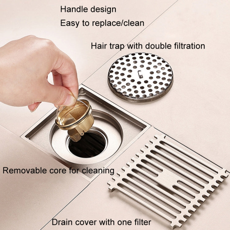 All Copper Brushed Anti-Odor Floor Drain Gravity Copper Core Bathroom Floor Drain, Specification: 8x20cm Long Medium Drain - Drain Strainers by buy2fix | Online Shopping UK | buy2fix