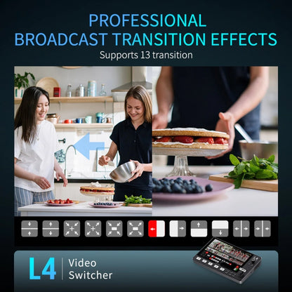 FEELWORLD L4 Multi-Camera Video Mixer Switcher 10.1" Touch Screen USB 3.0 Fast Streaming(EU Plug) - On-camera Monitors by FEELWORLD | Online Shopping UK | buy2fix