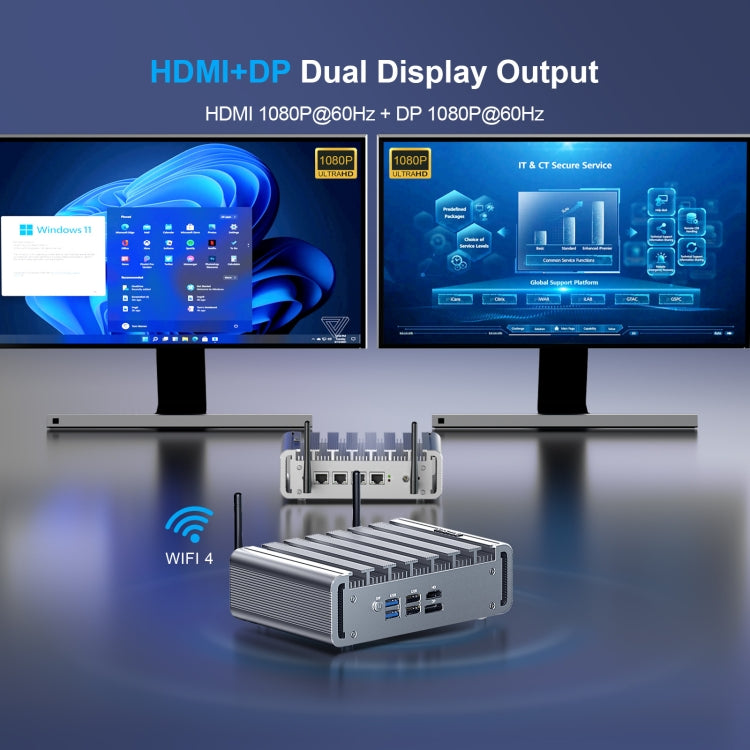 HYSTOU P09B-J4125-4L 8GB DDR4+128GB SSD Industrial Computer Soft Route From 2.5G Multi -Network HTPC Server Mini Console(With UK Adapter) - Network Hubs by HYSTOU | Online Shopping UK | buy2fix