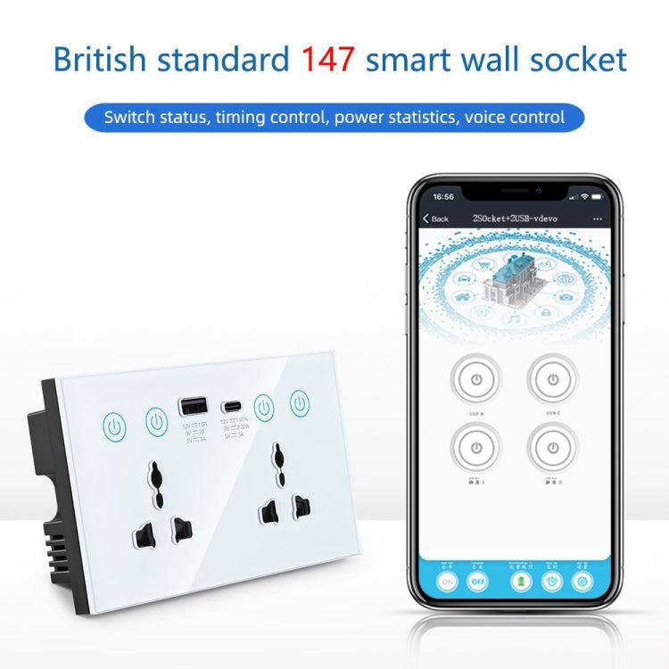 Graffiti Smart Socket With Switch USB+Type-C Dual Port Remote Control Socket, UK Plug, Style: Wifi White - Smart Socket by buy2fix | Online Shopping UK | buy2fix