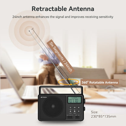 Retekess TR638 LCD Digital Display Full-Band Bluetooth FM Radio Support External Antenna(EU Plug) - Radio Player by Retekess | Online Shopping UK | buy2fix