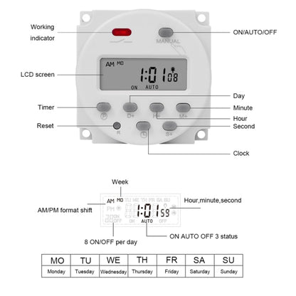 SINOTIMER CN101S-4 12V 1 Second Interval Digital LCD Timer Switch 7 Days Weekly Programmable Time Relay - Switch by SINOTIMER | Online Shopping UK | buy2fix