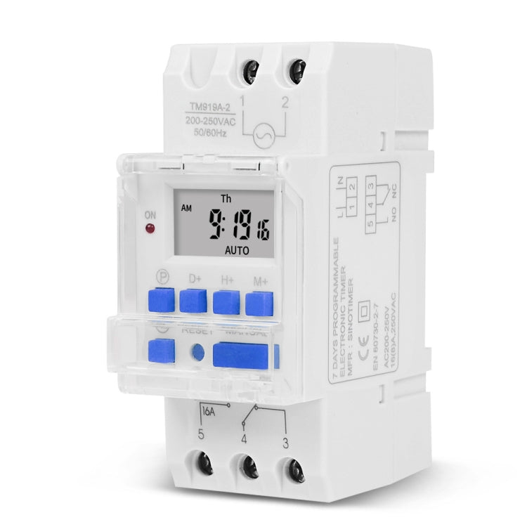 SINOTIMER TM919AK 85-265V AC 16A Din Rail Mount Digital Timer Switch Microcomputer Weekly Programmable Time Relay Control - Switch by SINOTIMER | Online Shopping UK | buy2fix