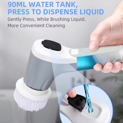 6 In 1 Automatic Water Spray Electric Spin Scrubber 53 Inch Cordless Rechargeable Cleaning Brush - Sponges, Cloths & Brushes by buy2fix | Online Shopping UK | buy2fix