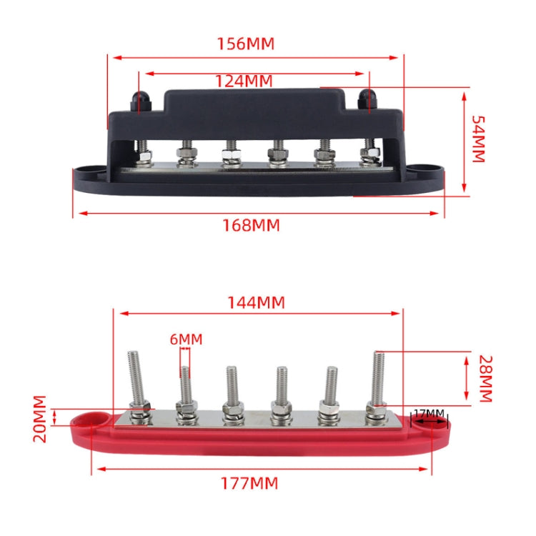 M6 RV Yacht High Current 6-column 250A Base Busbar, Color: Black - Fuse by buy2fix | Online Shopping UK | buy2fix