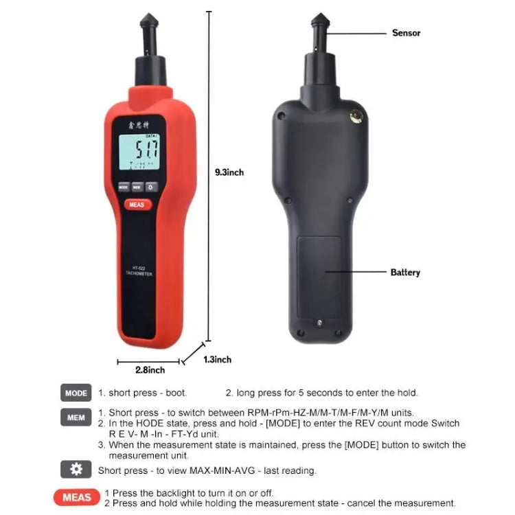 Xinsite HT-522 LCD Digital Tachometer 100,000 PPM Non-Contact Speed Meter - Tachometers & Anemometer by Xinsite | Online Shopping UK | buy2fix