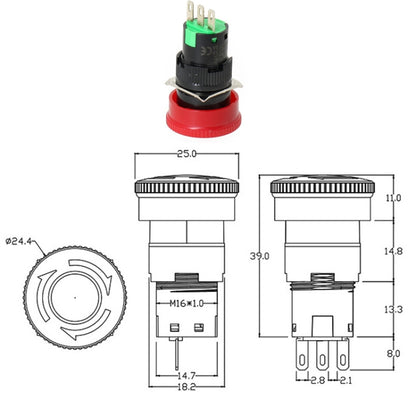 LA16 16mm Mounting Hole Emergency Stop Switch Mushroom Type Self-Locking Pushbutton Switches - Others by buy2fix | Online Shopping UK | buy2fix